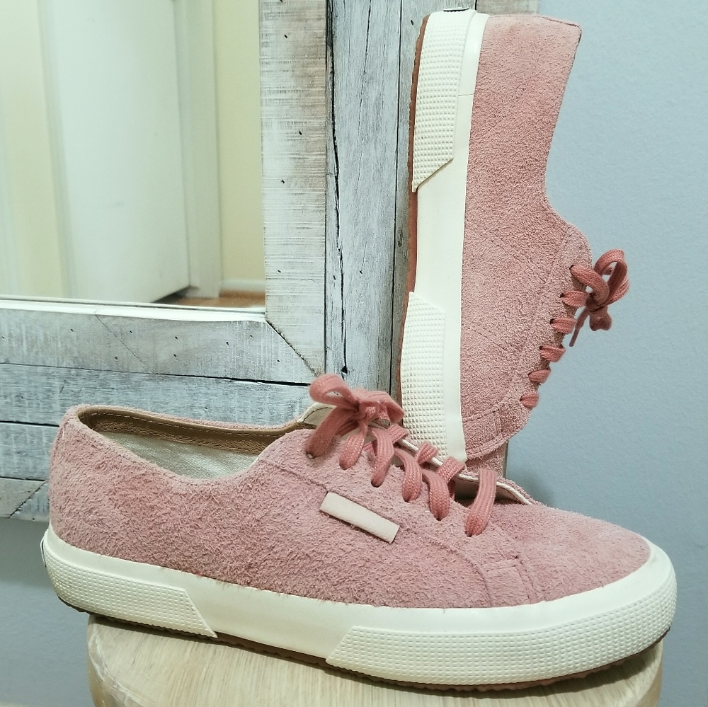 Superga Dusty Pink Suede Leather Lace Up Sneakers - Picture 3 of 12